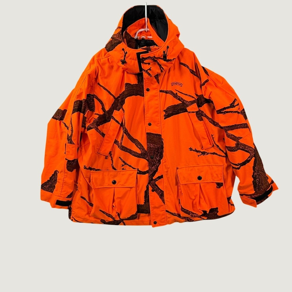 Field & Stream Mens Blaze Orange Camo Hunting Jacket Removable Hood XXXL 3XL